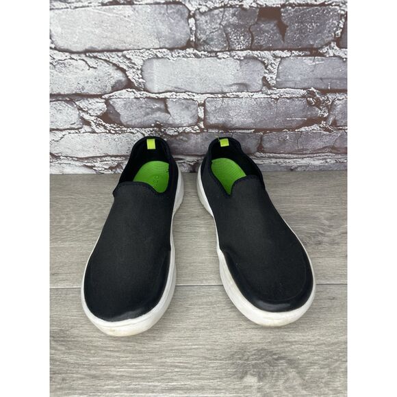 OOFOS OOmg eeZee Black White Slip On Recovery Shoes Canvas Women Sz 8.5M US/39.5 - Picture 12 of 16